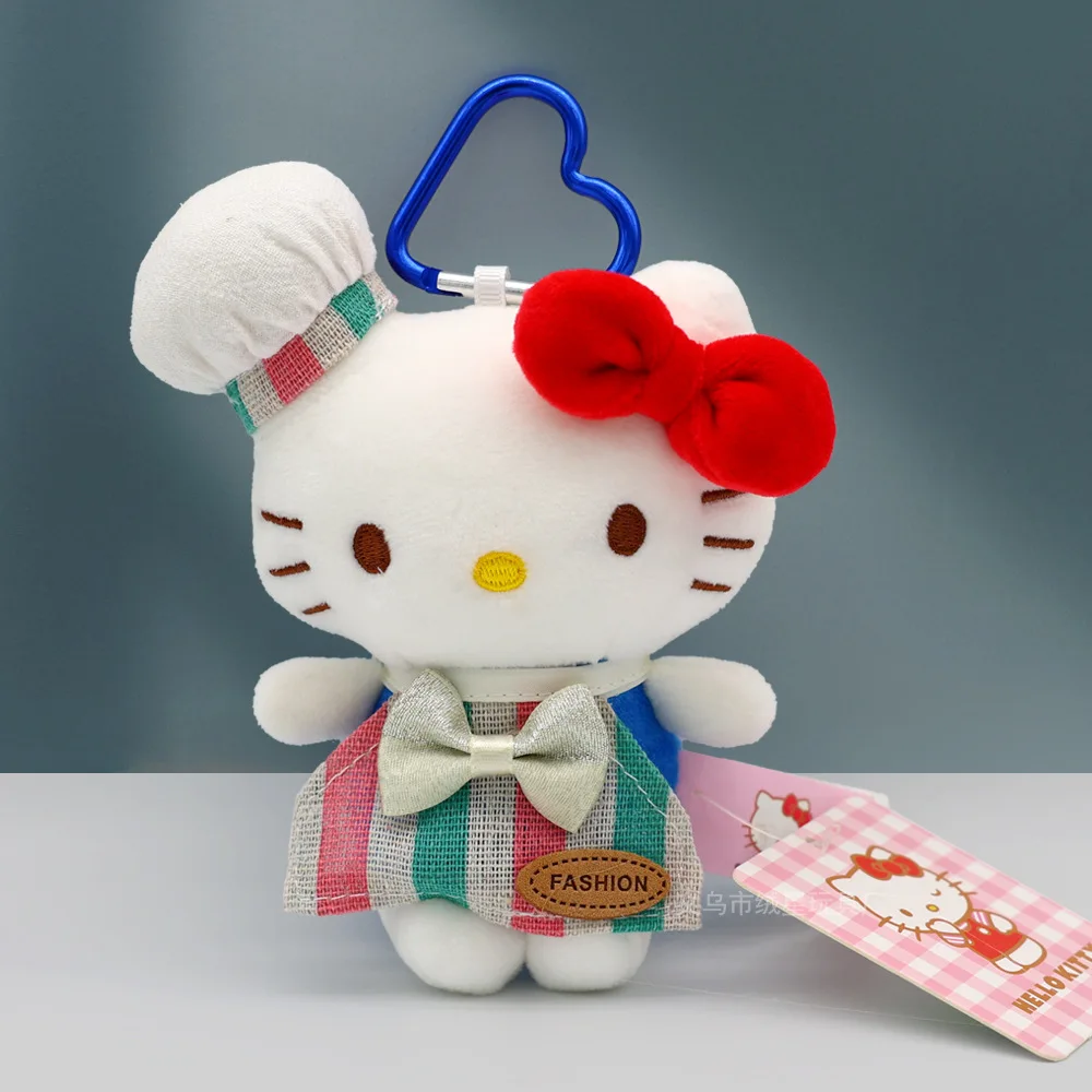 Kawaii olá kitty bonito pequeno chef brinquedos de pelúcia chaveiro dos desenhos animados mochila zíper pingente anime periferia meninas presentes aniversário