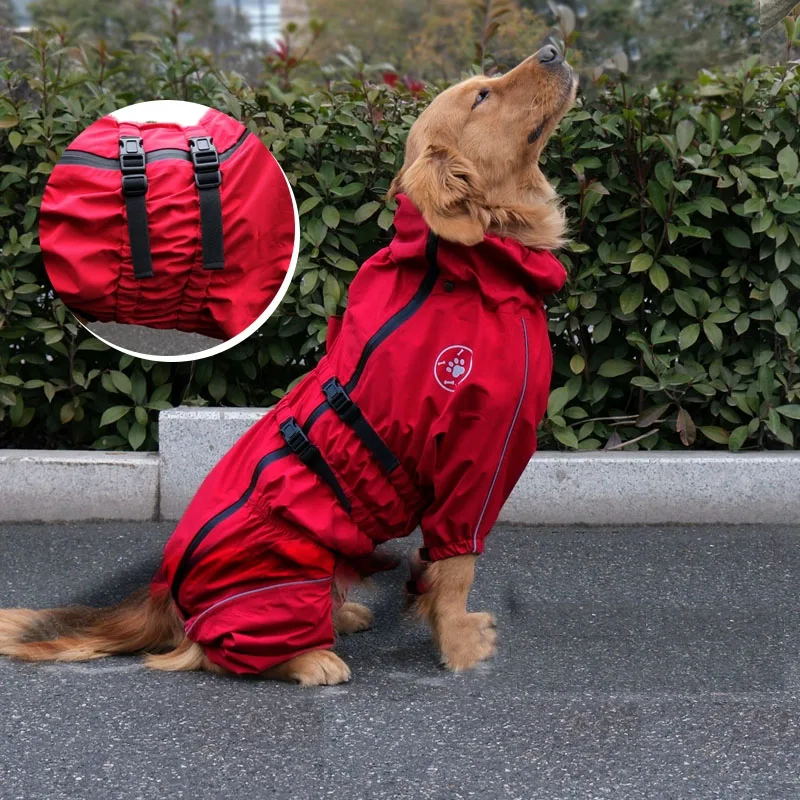 Dog Waterproof Jacket Lightweight Reflective Safety Dog Raincoat Windproof Dog Winter Jumpsuit Red Dog Rain Coat For Large Dogs
