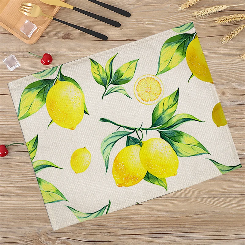 Yellow Lemon Fruit Kitchen Placemat Living Room Pineapple Strawberry Cotton Linen Dining Table Mat Coaster Pad Bowl Mats