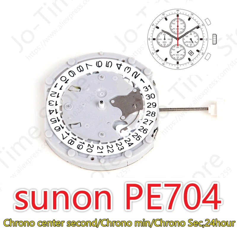 PE704 Movement China Sunon PE70 Movement Three Hands With 4eyes Chrono center second Chrono min chrono sec,24 hour