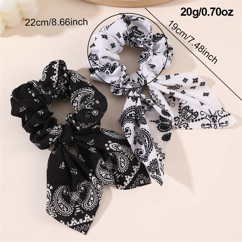 2pcs/set Printed Hair Scrunchie – Cute Pattern Elastic Tie, Soft Velvet Ponytail Holder. view 5