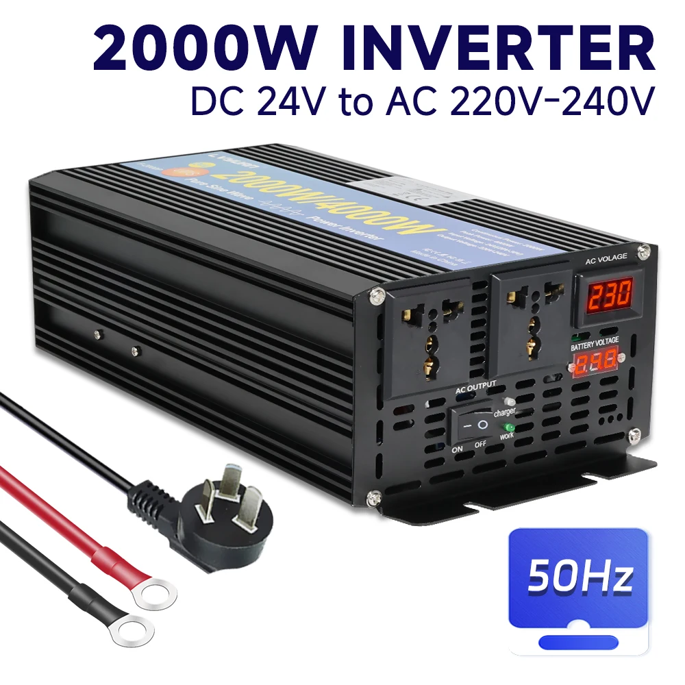 UPS 4000W Pure Sine Inverter 12V 24V 220V DC to AC With usb charging cable LED EU UN Socket  Frequency Converter Car Transformer