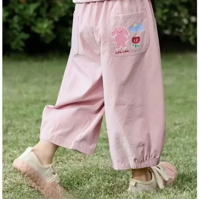 Sommer-Frühling Baby Taschen-Knöchellange Lockere Mädchen Kinder Freizeithosen Einfarbige Jungen Kinder Mode Hosen Kleinkinder Kleidung