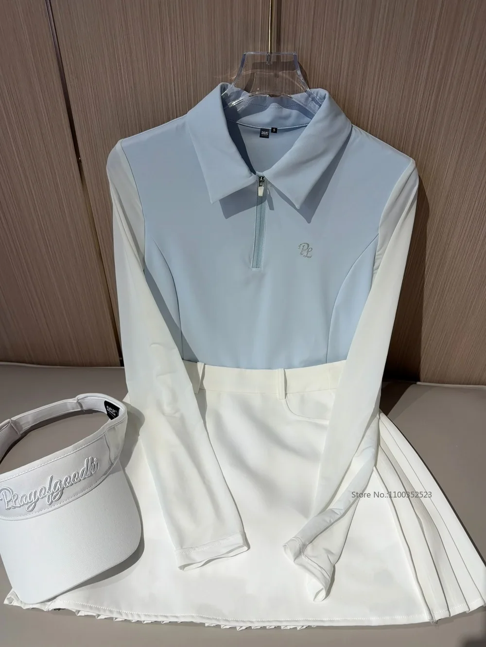 2026 PL New Golf Polo Shirts Women Long-sleeved Sunscreen Top Cooling Ice Silk T-shirt Lady Pleated Golf Skirt with Short