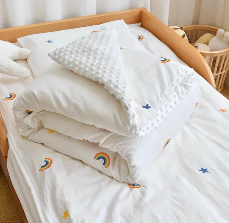 3PCS Bedding Set Vintage Cartoon Cotton Baby Children Crib Bed Duvet Cover Sheet Pillowcase Without Filler