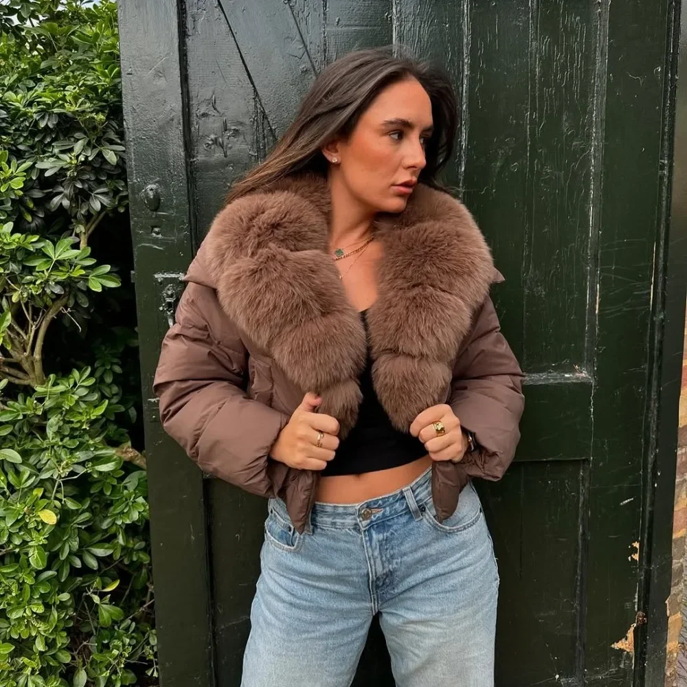 2025 outono inverno feminino parkas 90% pato branco para baixo jaqueta grande casaco de pele de raposa natural feminino pena curto puffer casaco feminino