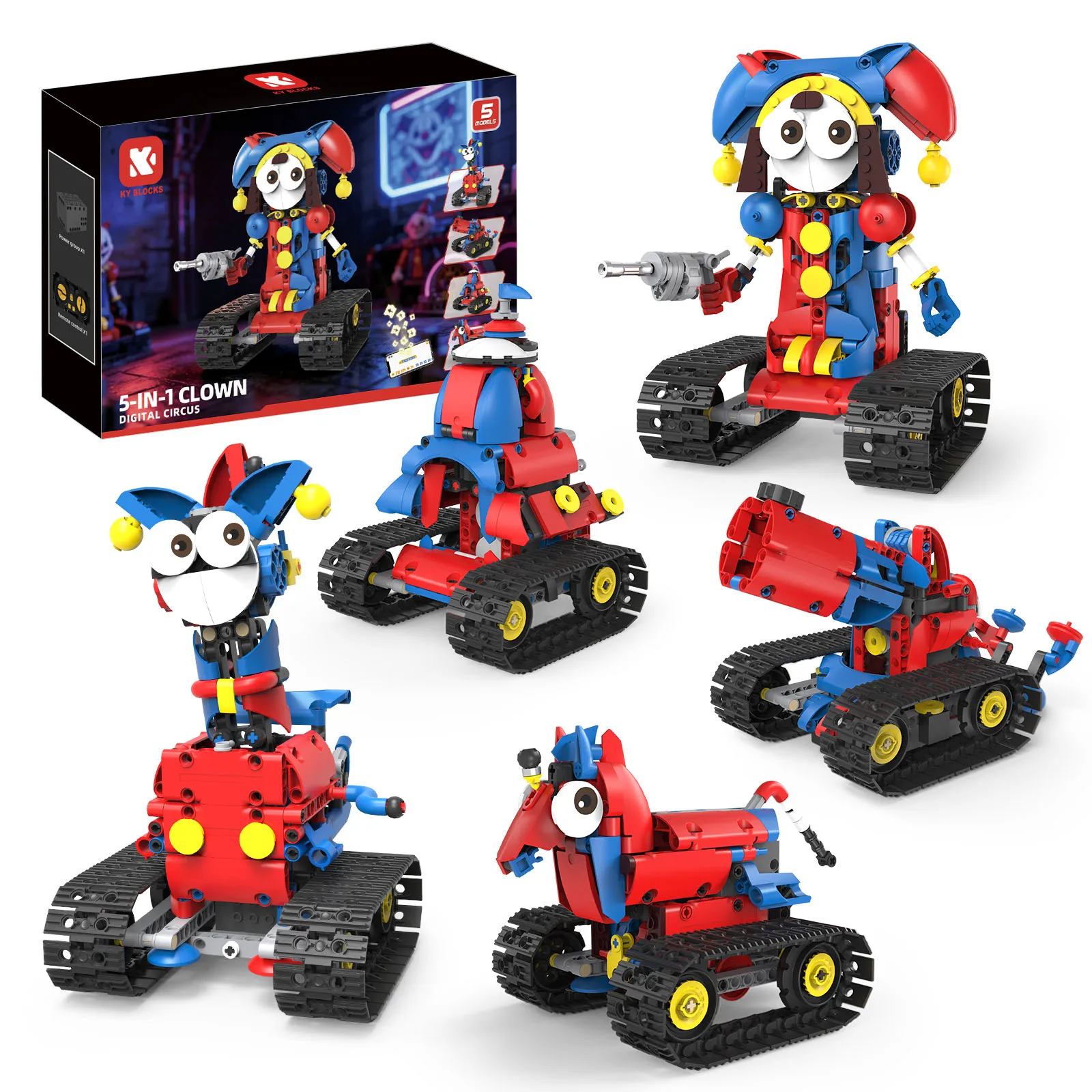 5 in 1 Circus Clown Programmable Robot Building Blocks Dual‑Mode Remote APP Control STEAM DIY Transformable Bricks Toy Gift