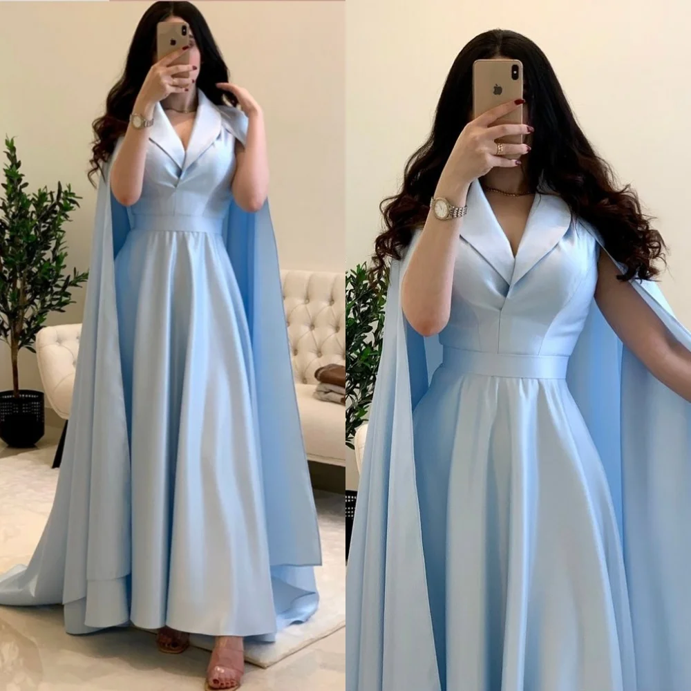 

Simple V-neck A-line Sweep/Brush Prom Dresses Draped Satin Formal Occasion Gown prom dress vestidos de formatura فساتين طويلة