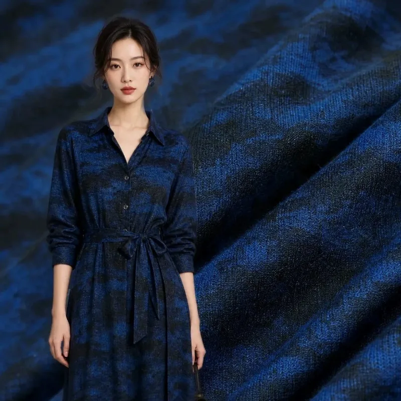 Black Blue Misty Ombre Silver Polyester Linen Jacquard Fabric for Spring Autumn Shirt Blouse Dress DIY Sewing Accessories