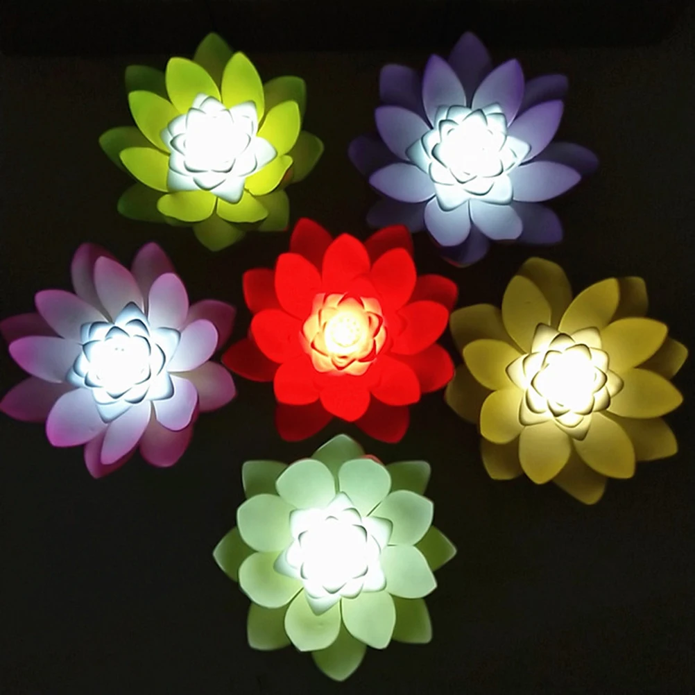 

4pcs Led Lotus Light Waterproof Artificial Pool Decor For Home Wedding Party Bright Color Fade Resistant Safe With Button