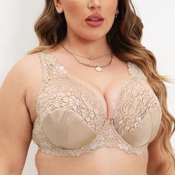 Sujetadores para mujer, lencería grande de cobertura completa, Sujetador de encaje transparente, ropa interior Sexy, Top BH de talla grande E F G H I J Cup