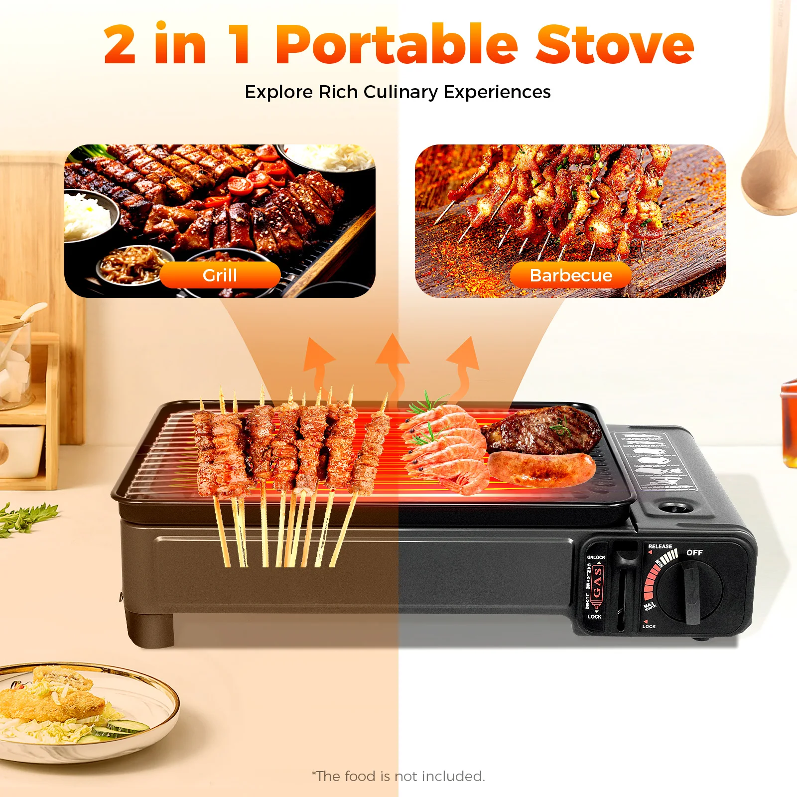 Portable Butane Gas Grill Stove,Dual Intake Camping Gas Stove Adjustable Firepower w/Grill Net&Carrying Case for Trekking Travel