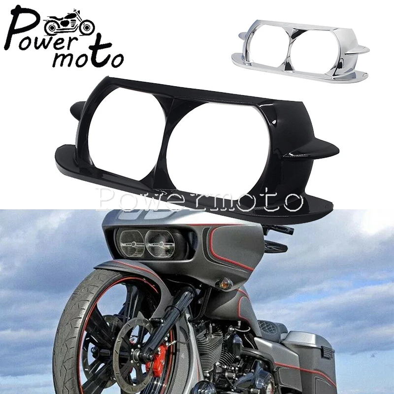 Motorcycle Vivid Black Headlamp Headlight Trim Cover Bezel Scowl Outer Fairing For Harley CVO Road Glide Ultra FLTRXSE 15-16