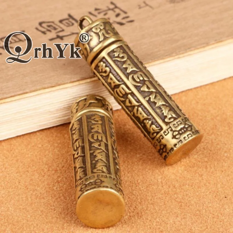 Brass Cylinder Pendant Keychain Hanging Jewelry Pill Box Medicine Container