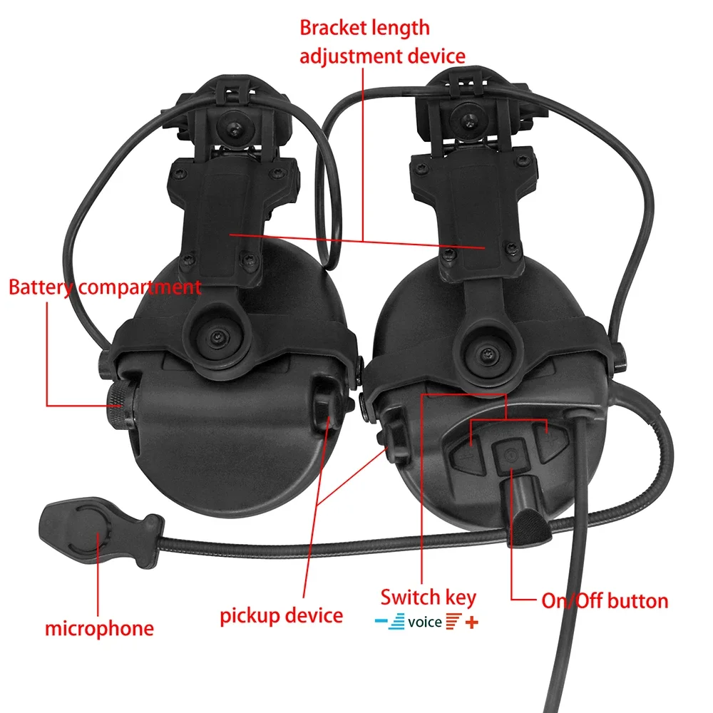 戦術的なノイズキャンセリングヘッドセット,アークボールレールアダプター付きAirsoftハンティングシューティングヘッドセット,ケンウッドptt付き