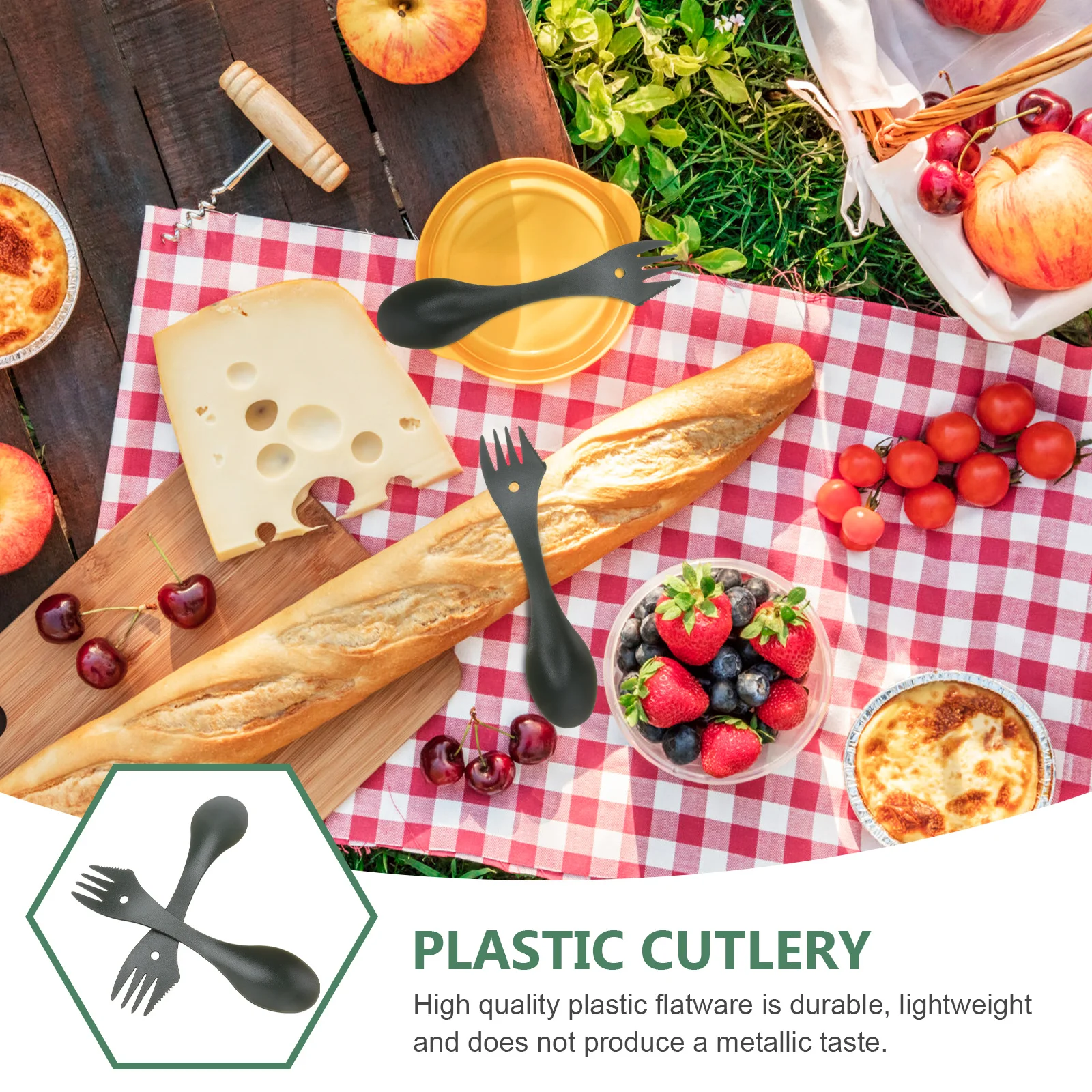 

6 pcs 3-In-1 Multifunctional Plastic Tableware Fork Spoon Cutter For Camping Picnic Hiking Outdoor Lightweight Durable Portable