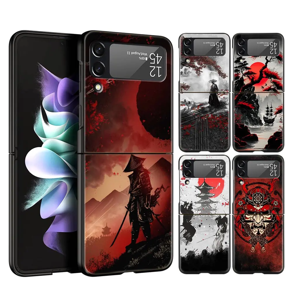 Japanese Bushido Samurai Phone Case for Samsung Galaxy Z Flip 3 4 5 Shell For Samsung Z Flip3 Flip4 Hard PC Fundas Bumper Cover