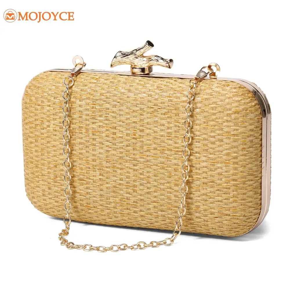 Fashion Straw Weave Clutch Bag Summer Retro Crochet Banquet Chain Crossbody Bags Women Hand-Woven Evening Bag Woven Shoulder Bag