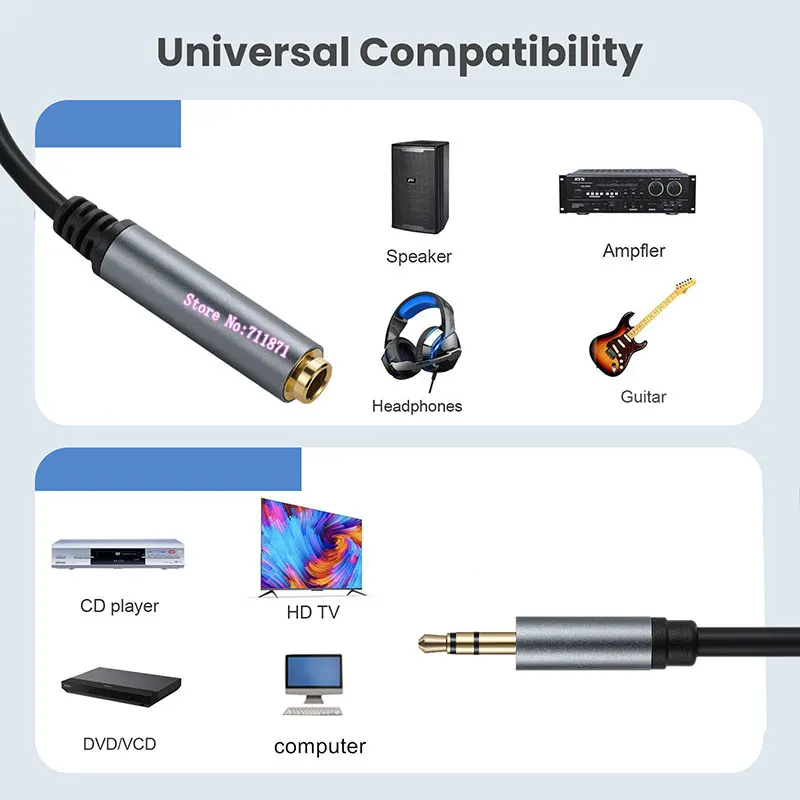 Cabo Adaptador de Áudio Estéreo TS-Mono, Macho para Fêmea, 3.5mm, 6.35mm, 3.5mm, Cabo de Áudio, 3.5mm, F, TRS