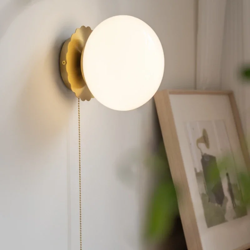 

French Retro Medieval Bauhaus LED Wall Lamp Minimalist Ball Cream Magic Bean Warm Romantic Bedroom Bedside Lights