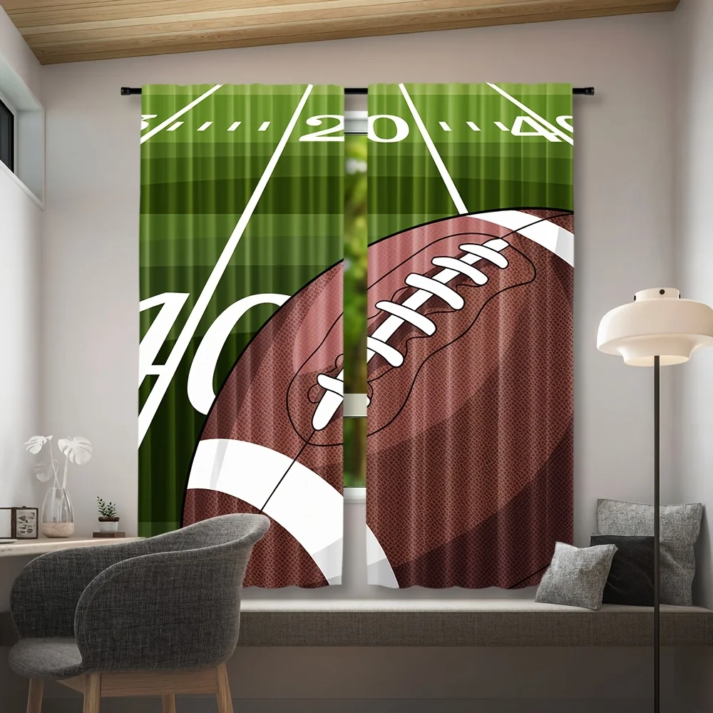 Football Theme Curtains Green Sporty Window Drapes American Football Game Day Decor Man Cave Curtain Panels Modern Stadium View