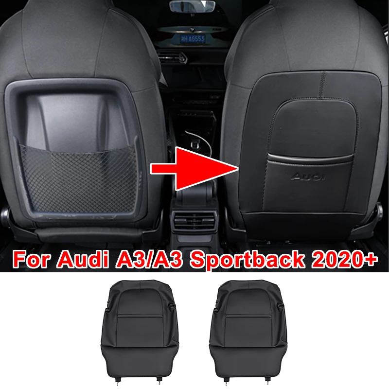 Car Seat Back Anti Kick Pad For Audi A3 8Y Sportback Sedan Saloon Leather Rear Seats Protector Cover Storage Bag 2020 2021 2022