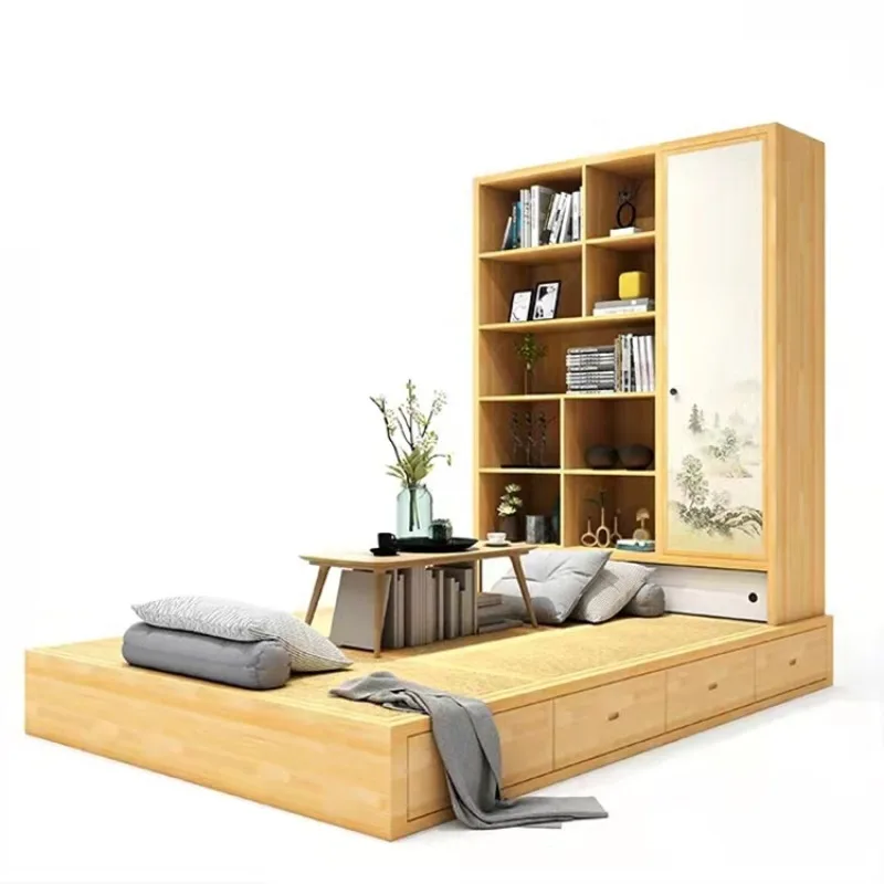 tatami floor bed, wardrobe integrated bookshelf, bedroom, whole house integrated cushion, healthy and environmentally friendly