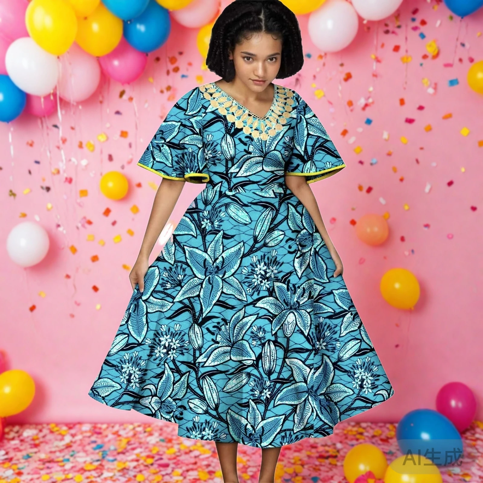 

Африканские женские платья, элегантное женское платье трапециевидной формы с короткими рукавами, восковое платье с принтом Анкары, вечерние вечерние наряды с рюшами и рукавами