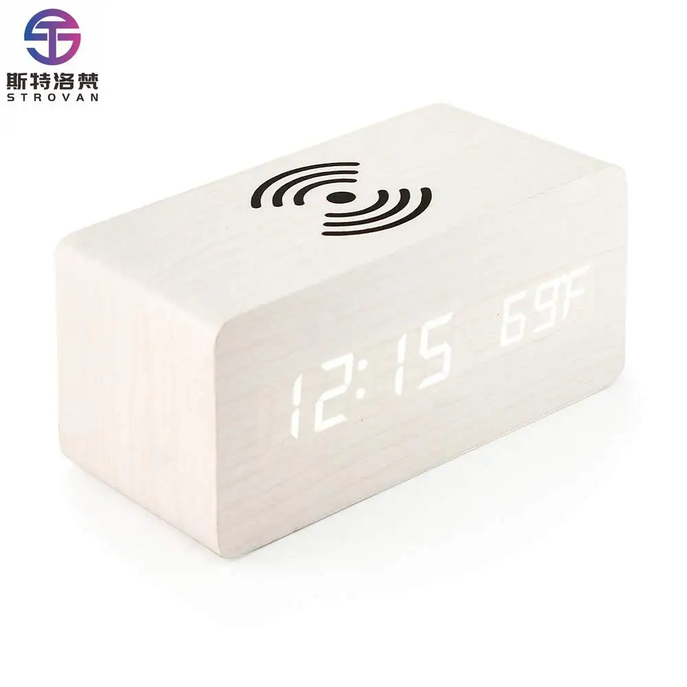 

Desk Table Alarm Clock Office Desktop Multi-function Wooden Desk Table Clock