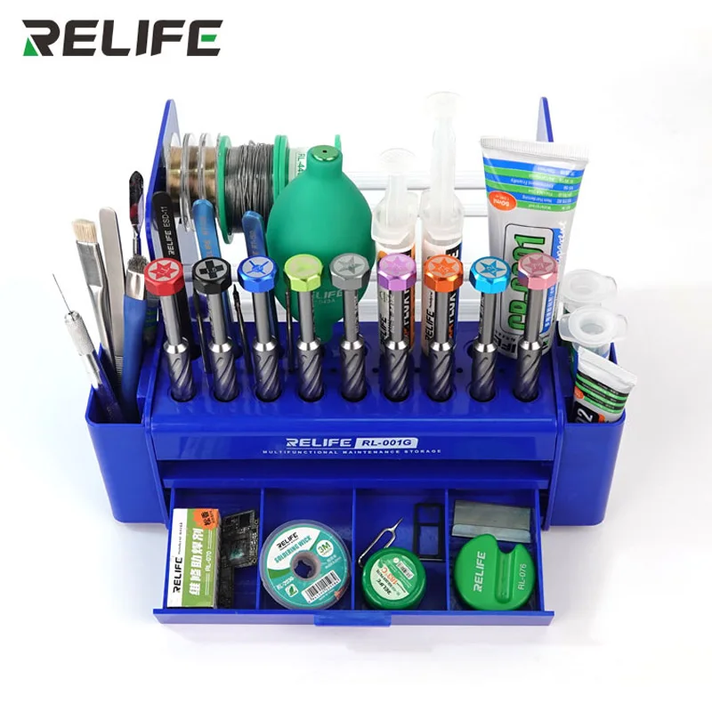 RELIFE RL-001G Multifunctional Maintenance Storage Box Electronic Component Screwdriver Tweezers Tool Container Rack