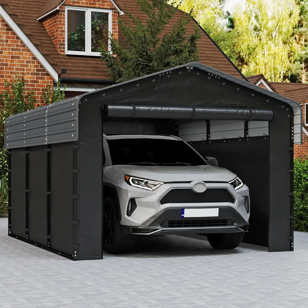 

10x15ft Heavy Duty Metal Carport with Galvanized Steel Roof, Removable Sidewalls, Outdoor Car Port Shelter for Cars