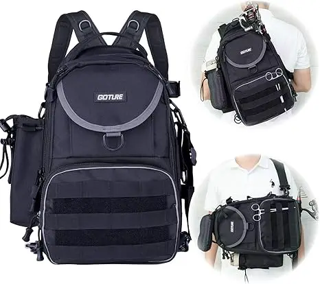 

Goture Fishing Tackle Storage Backpack 3color Waterproof Lightweight 600D Gear Bag with Rod Holder for Hiking Camping Outdoor