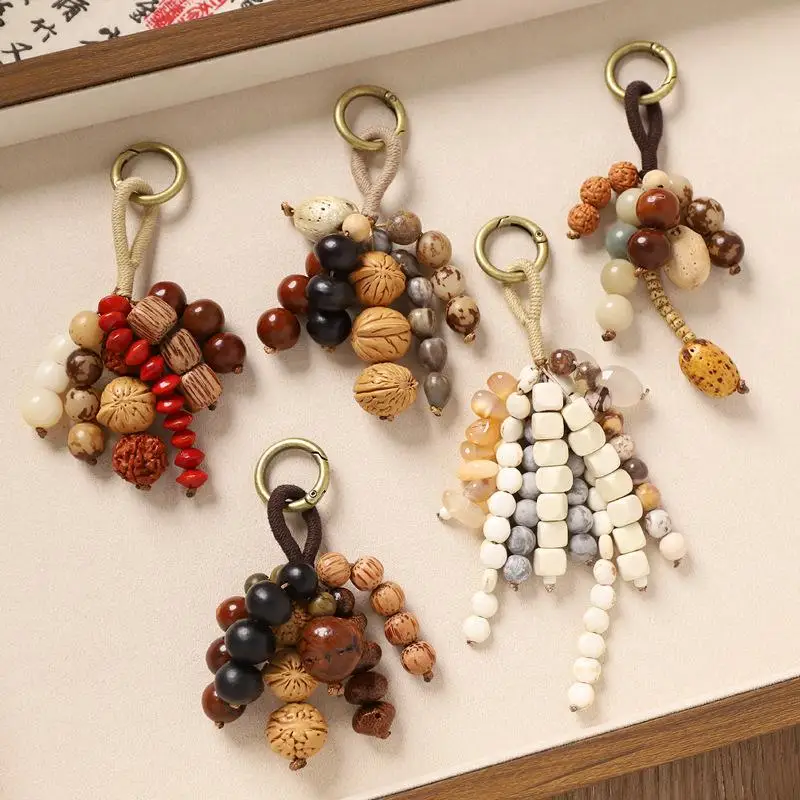 Lucky Backpack Accessory with Bodhi Beads; Keyring Charm Ornament for Women