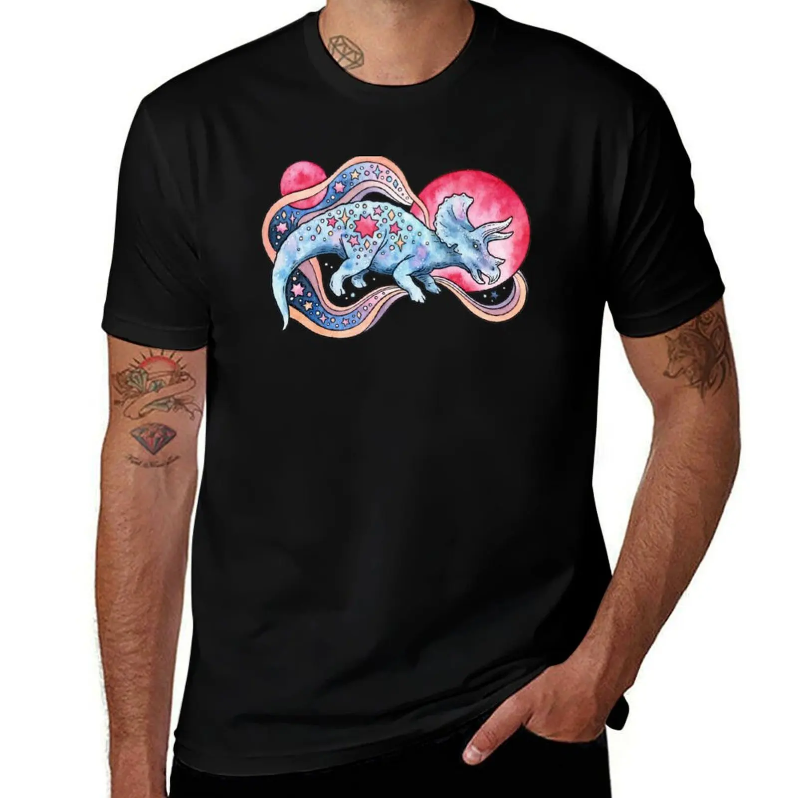 

Star Tricera | Cosmic Dinosaur Watercolor T-Shirt man t shirt summer mens graphic t shirts T-Shirt
