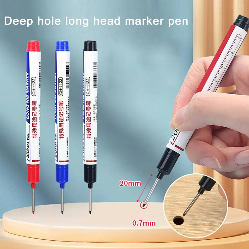 

5Pcs Carpenter Pen Long Head Deep Hole Markers Carpenter Ink Marker Pens Quick-Drying Waterproof Carpenter Pens Marking Tools