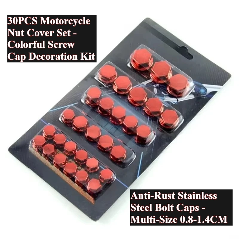

30Pcs Colored Motorcycle Nut Cover Decoration Set for Scooter Engine Frame Bolt Cap 1.4/1.2/1/0.8CM Motorbike Mod Accessories