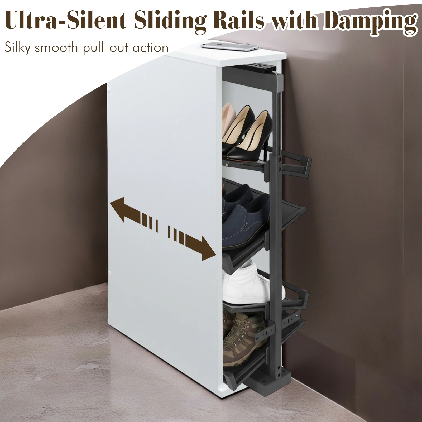 

4-уровневый выдвижной органайзер для обуви с регулируемой высотой, выдвижная металлическая штабелируемая полка для обуви для шкафа