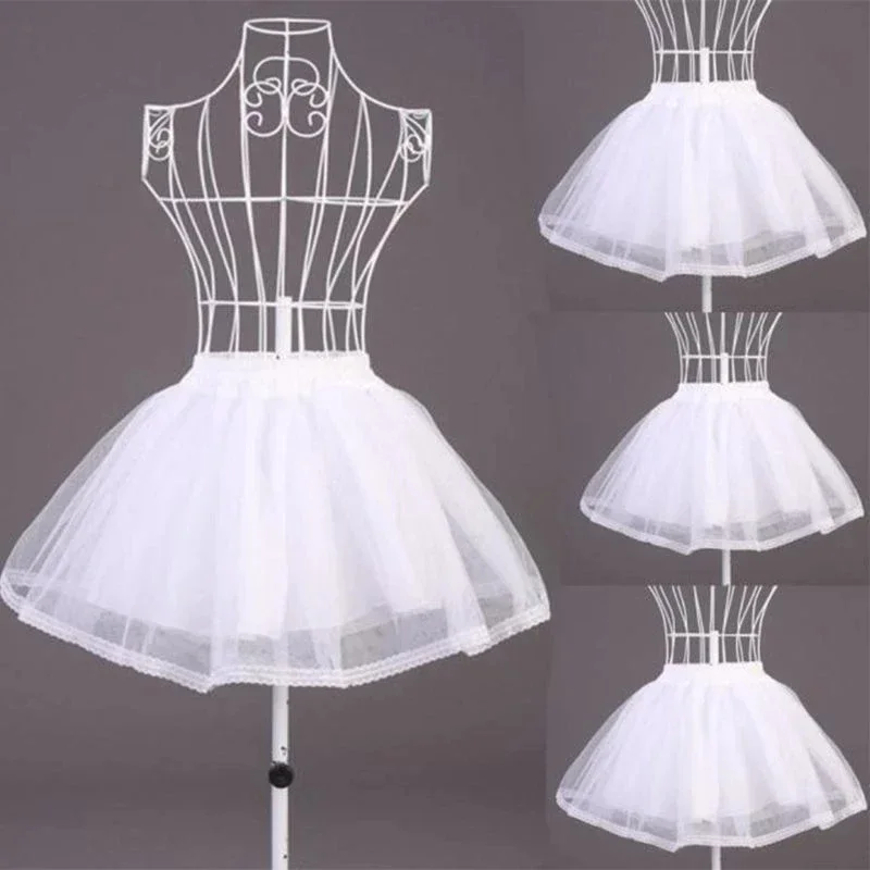 Women Double Layers Solid Color Short Tulle Petticoats Elastic Waistband A Line Mesh Underskirt Crinolines For Wedding Dress