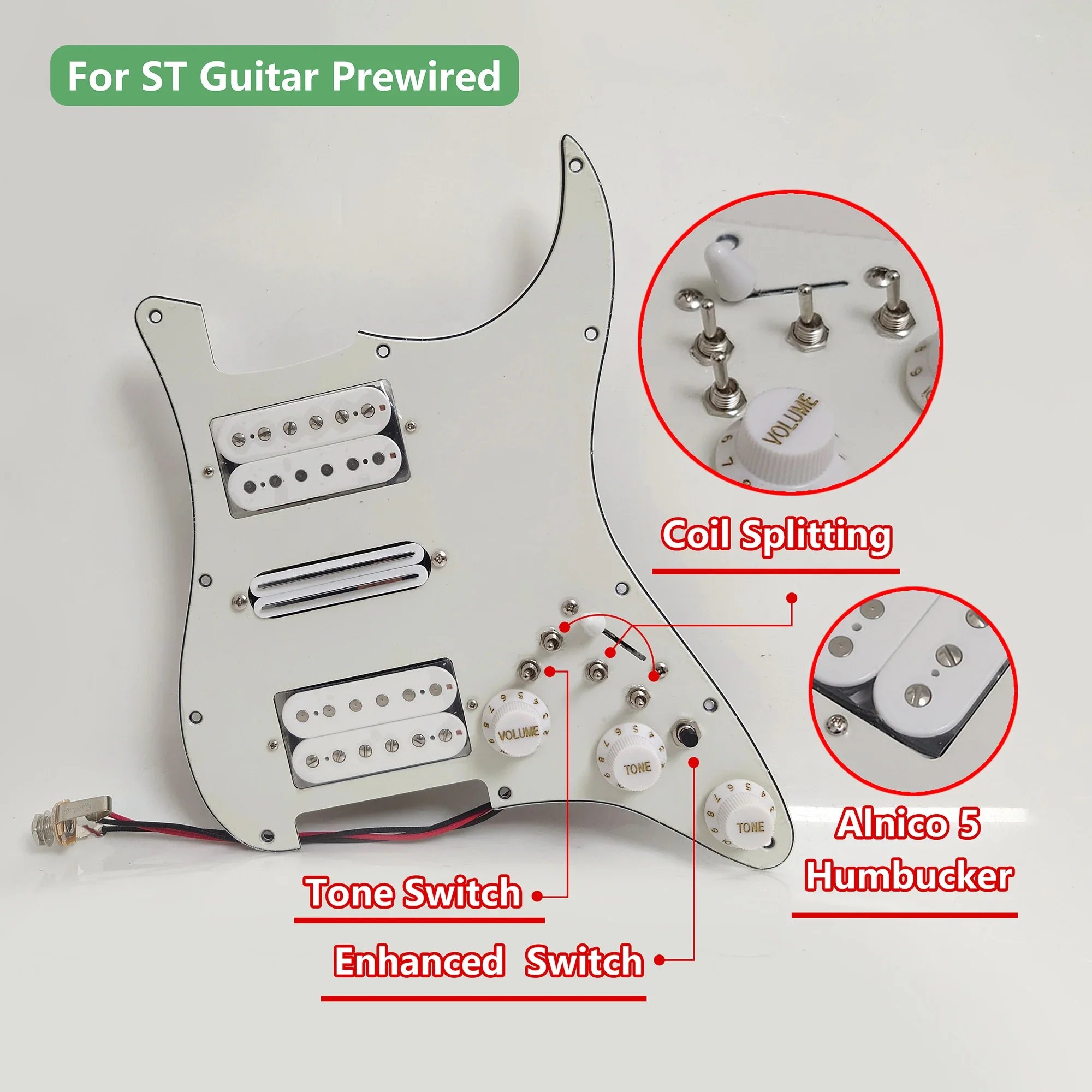 HSH Guitar Prewired Loaded Pickguard with Coil Splitting Alnico 5 Humbucker Pickups Set for ST Electric Guitar