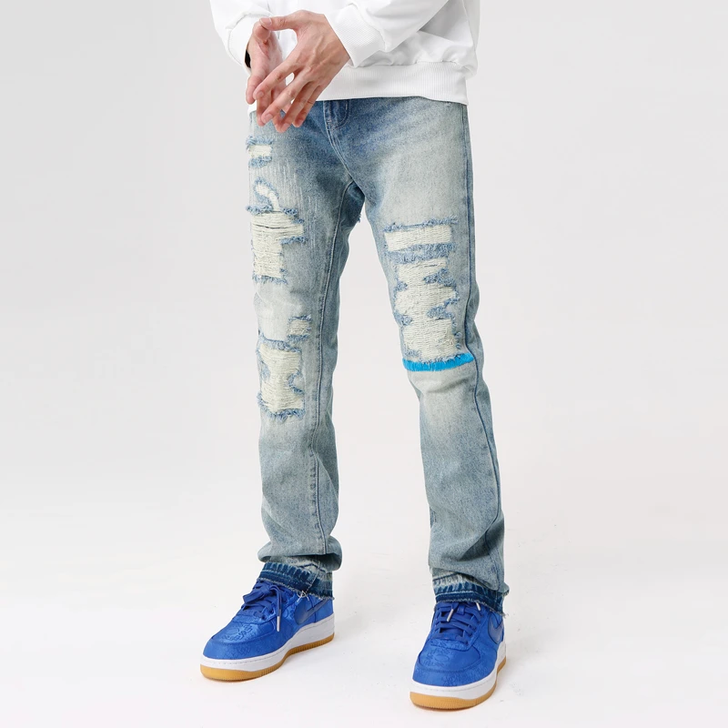 Jeans strappati dritti da uomo in Denim High Street