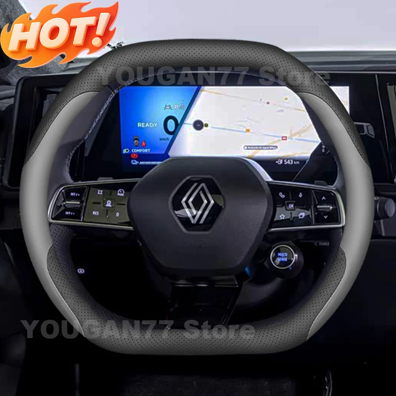 Leather Car Steering Wheel Cover For Renault Austral Rafale Scenic E-TECH 2023 2024 2025 2026 Auto Steering Wheel Accessories