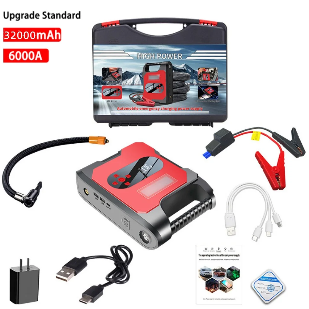 Portable Jump Starter 12V 32000mAh 6000A High-power Automobile Emergency Starting Power Supply For Diesel Gasoline Vehicle