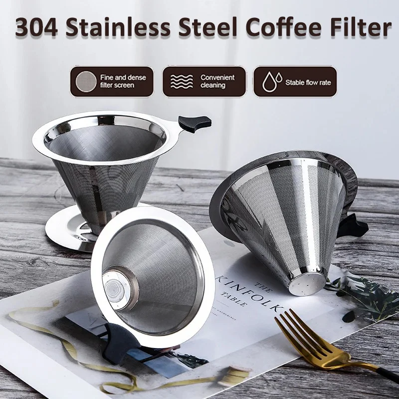 Coffee Filter 304 Stainless Steel Double Layer Pour Over Coffees Dripper Mesh Reusable Coffee Filter Holder Coffee Accessories