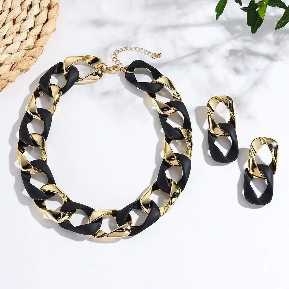 Fashion Fluorescent Color Jewelry Set Chunky Matte And Earrings Resin Acrylic Splicing Statement Party Accessories