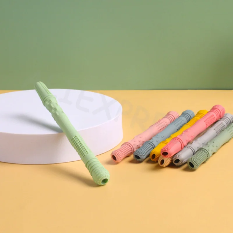 Anneau de dentition en paille de Silicone souple, jouet pour enfants, bâton molaire creux, Tube de dentition pour nouveau-né, en peluche, cadeau pour bébés