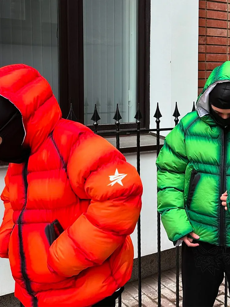 Abrigo de algodón con capucha y cremallera para hombre, chaqueta acolchada gruesa y cálida con estampado de letras, ropa informal acolchada con bolsillo para invierno