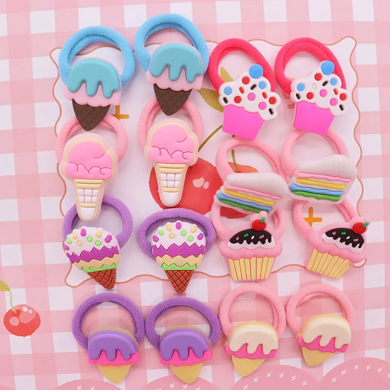 

2Pcs Ice Cream Cake Dessert Popsicle Hair Accessories Rubber Band Hairbands Scrunchies Elastic Kids Headband Decorations Gift