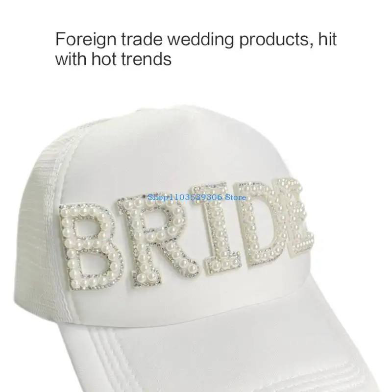 400A لؤلؤة رسالة الزفاف قبعة بيسبول السيد السيدة الأزواج الزفاف قبعة واقية من الشمس للعروس الزفاف دش طويل حافة قبعة شهر العسل
