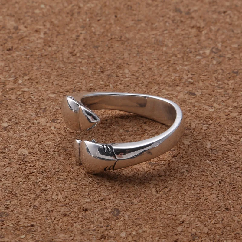Wholesale S925 sterling silver ring vintage Thai silver men's and women's fashionable wide double E open ring ring view 3