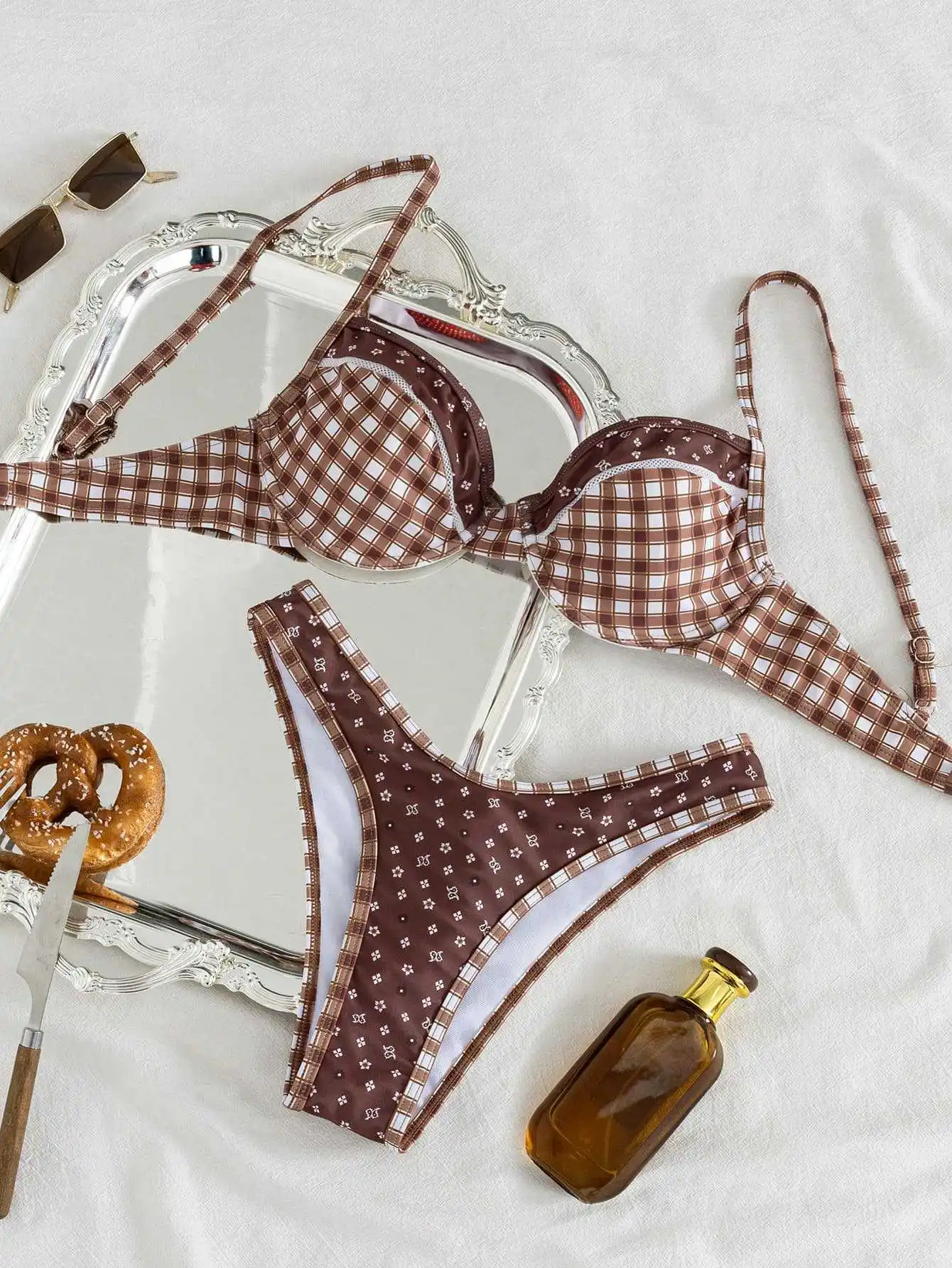sexy floral plaid patchwork push up micro bikinis sets two pieces thong swimsuits bathing suit swimwear biquini tankini trikini